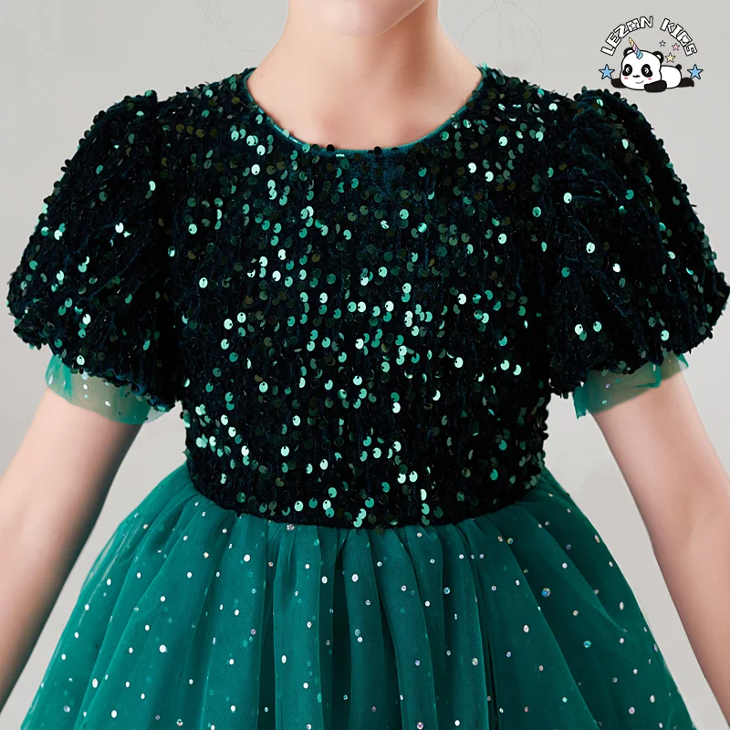 LEZONKIDS - Vestido de Manga Curta para Meninas, Vestido de Gala com Lantejoulas, Poncho de Gaze, Saia Curta e Doce Saia de Princesa